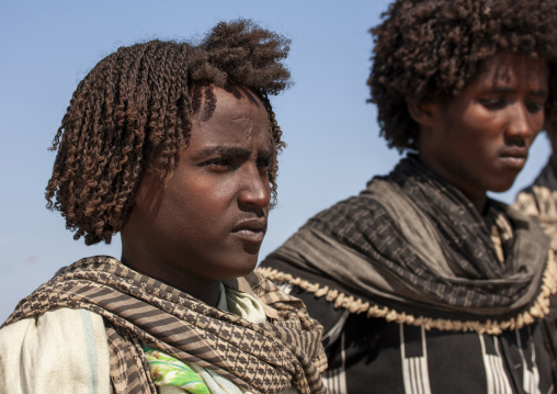 Afar tribe men with traditional hairstyle, Assaita, Afar regional state, Ethiopia
