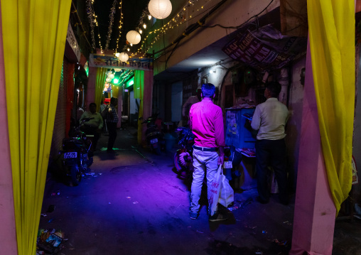 Street decorated for Diwali festival, Rajasthan, Jaipur, India