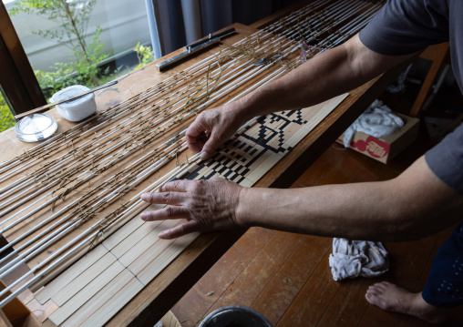 Kurume Kasuri preparation in Aika Tanaka Kasuri Kobo workshop, Kyushu region, Chikugo, Japan