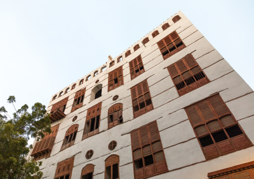 Old house with wooden mashrabiya in al-Balad quarter, Mecca province, Jeddah, Saudi Arabia