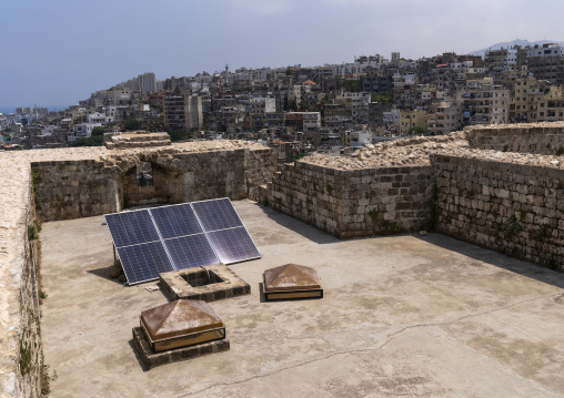 Solar panels on the roof of the Citadel of Raymond de Saint Gilles, North Governorate, Tripoli, Lebanon