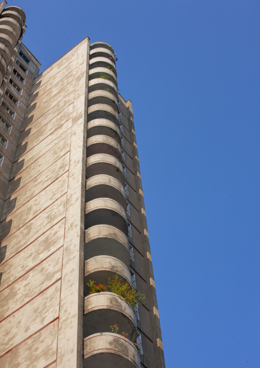 Low angle view of apartments buildings, DGC, Pyongyang, North Korea