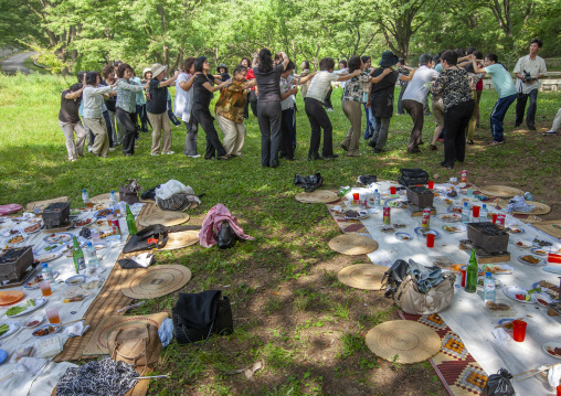 Japanese people originated from North Korea having fun in a park, North Hwanghae, Sariwon, North Korea