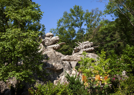 Dragon statues in a park, DGC, Pyongyang, North Korea