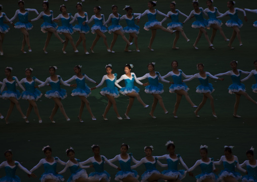North Korean gymnasts performing during Arirang mass games, DGC, Pyongyang, North Korea
