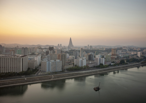 City skyline and Taedong river, DGC, Pyongyang, North Korea