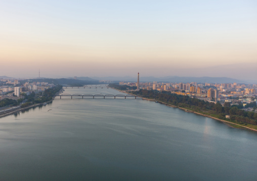 City skyline and Taedong river, DGC, Pyongyang, North Korea
