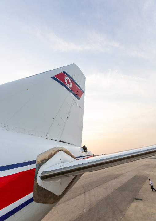 Air Koryo plane tail on the tarmac of Sunan international airport, DGC, Pyongyang, North Korea
