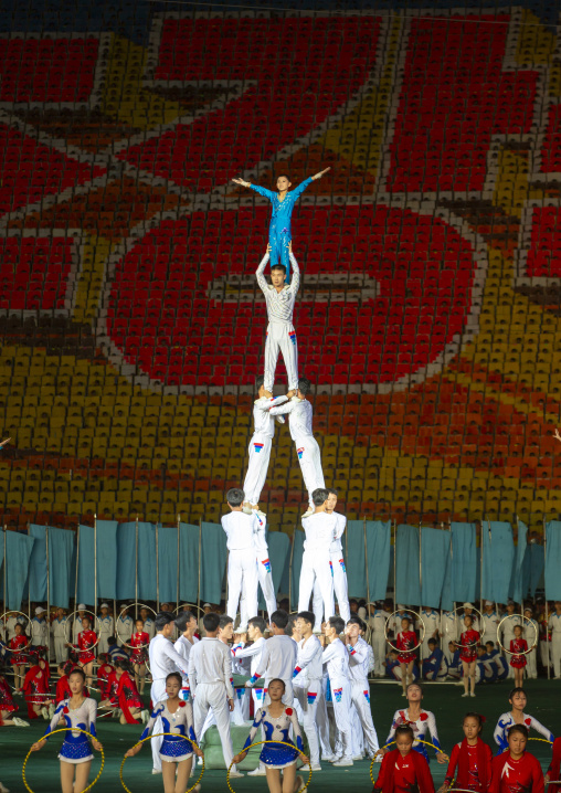 North Korean acrobats pyramid at Arirang mass games, DGC, Pyongyang, North Korea