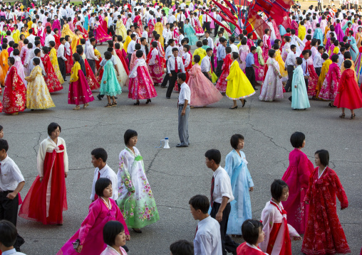 North Korean students during a mass dance performance, DGC, Pyongyang, North Korea