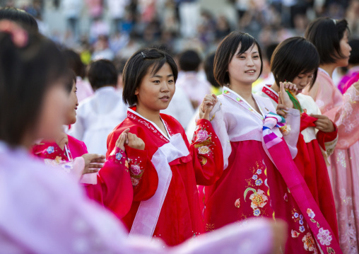 North Korean students during a mass dance performance, DGC, Pyongyang, North Korea