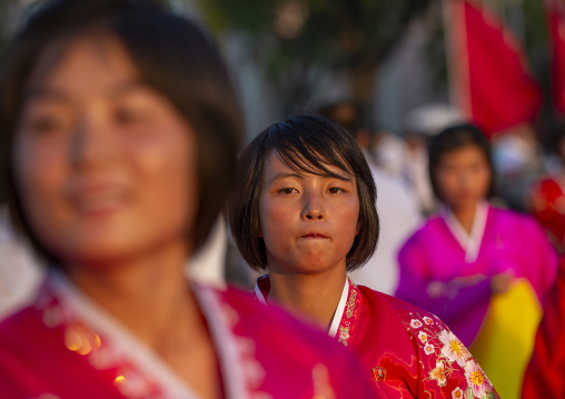 North Korean women during a mass dance performance, DGC, Pyongyang, North Korea