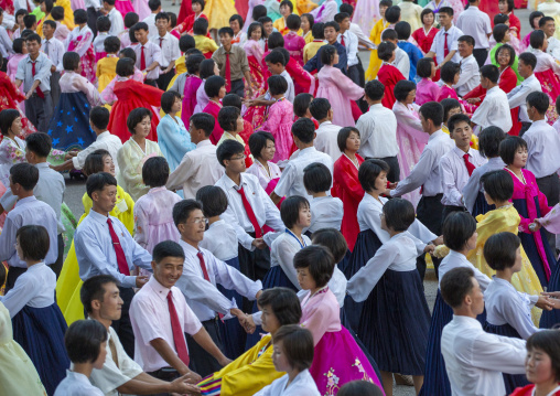 North Korean students during a mass dance performance, DGC, Pyongyang, North Korea