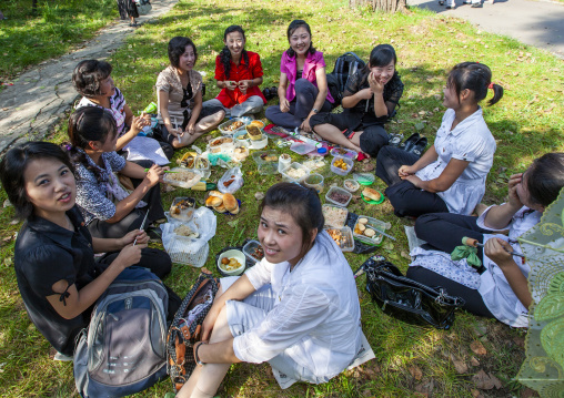 North Korean people having picnic in a park on september 9, DGC, Pyongyang, North Korea