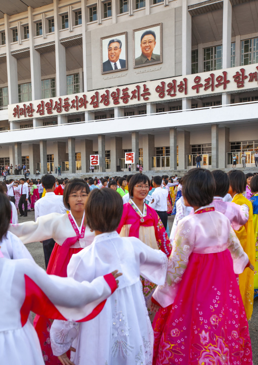 North Korean students during a mass dance performance, DGC, Pyongyang, North Korea