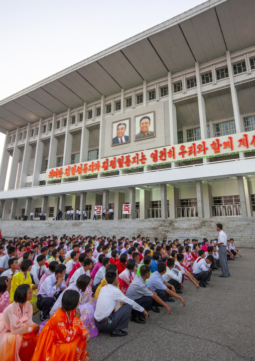 North Korean students during a mass dance performance, DGC, Pyongyang, North Korea