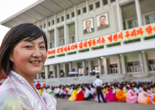 North Korean students during a mass dance performance, DGC, Pyongyang, North Korea
