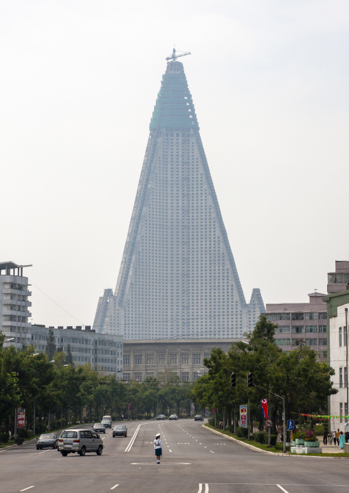 Construction of the pyramid-shaped Ryugyong hotel, DGC, Pyongyang, North Korea