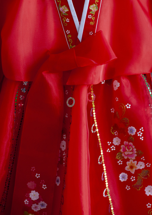 Red choson-ot for sale in a shop, DGC, Pyongyang, North Korea