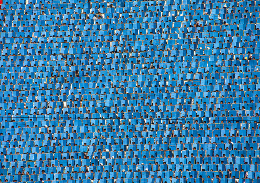 Children holding up boards during Arirang, DGC, Pyongyang, North Korea