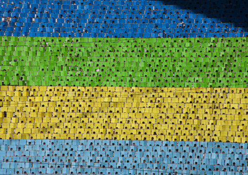 Children holding up boards during Arirang, DGC, Pyongyang, North Korea