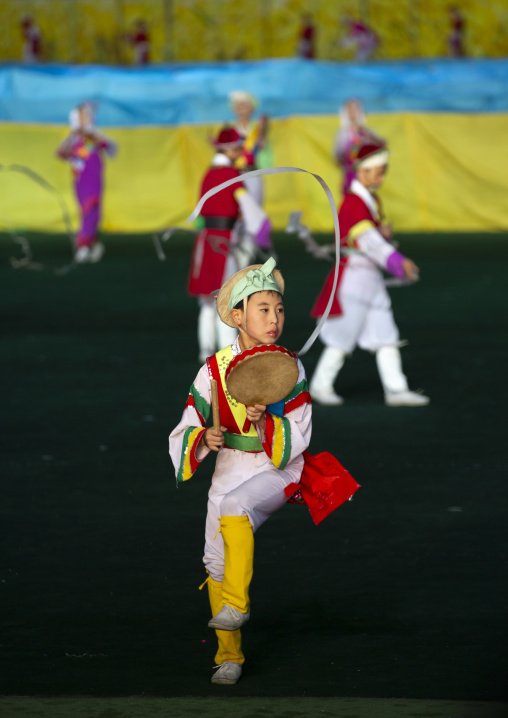 Children gymasts performing with balloons during the Arirang mass games, DGC, Pyongyang, North Korea