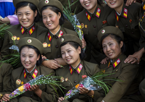 North Korean soldiers women smiling, DGC, Pyongyang, North Korea