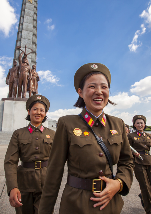 North Korean soldiers women smiling, DGC, Pyongyang, North Korea