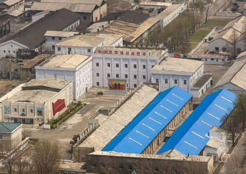 Buiildings and fresco with the Leaders on mount Paektu, DGC, Pyongyang, North Korea