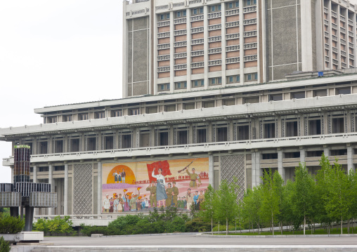 Giant fresco depicting North Korean people on an official building, DGC, Pyongyang, North Korea