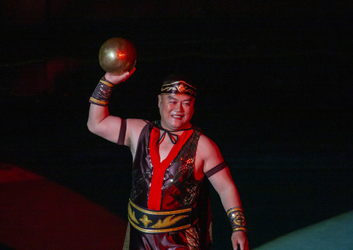 North Korean strong man artist in the circus, DGC, Pyongyang, North Korea