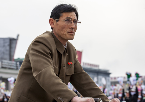 North Korean man riding a bicycle, DGC, Pyongyang, North Korea