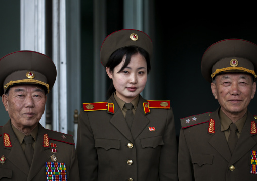 Guide from the victorious fatherland liberation war museum with generals, DGC, Pyongyang, North Korea