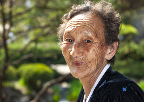Portrait of a senior North Korean old woman, DGC, Pyongyang, North Korea