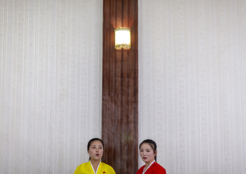 North Korean waitresses in a restaurant, DGC, Pyongyang, North Korea