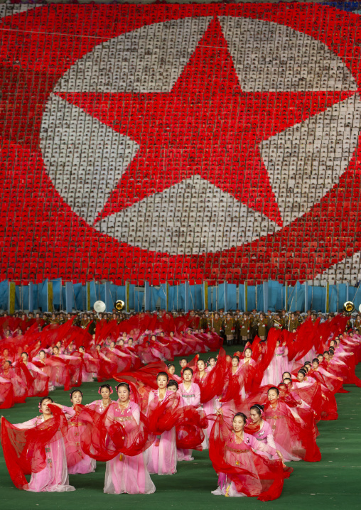 North korean flag made by children holding up boards during Arirang, DGC, Pyongyang, North Korea