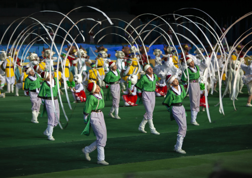 North Korean pungmul performers during the Arirang, DGC, Pyongyang, North Korea