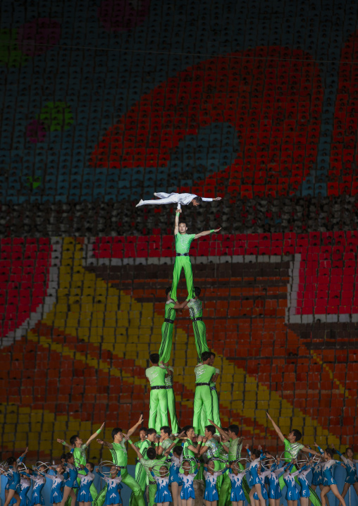 North Korean acrobats during Arirang mass games, DGC, Pyongyang, North Korea