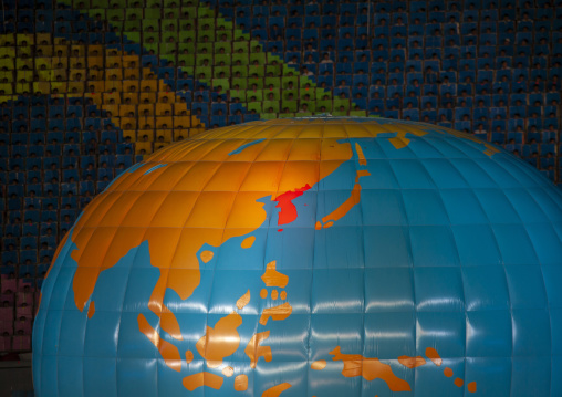 World globe during the Arirang mass games, DGC, Pyongyang, North Korea