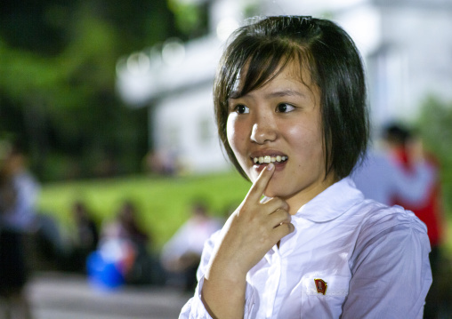 Portrait of a North Korean young woman in white shirt, DGC, Pyongyang, North Korea