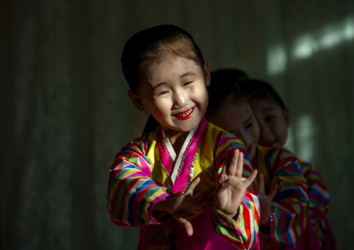Portrait of a North Korean little girl in traditional choson-ot, North Hamgyong, Chongjin, North Korea