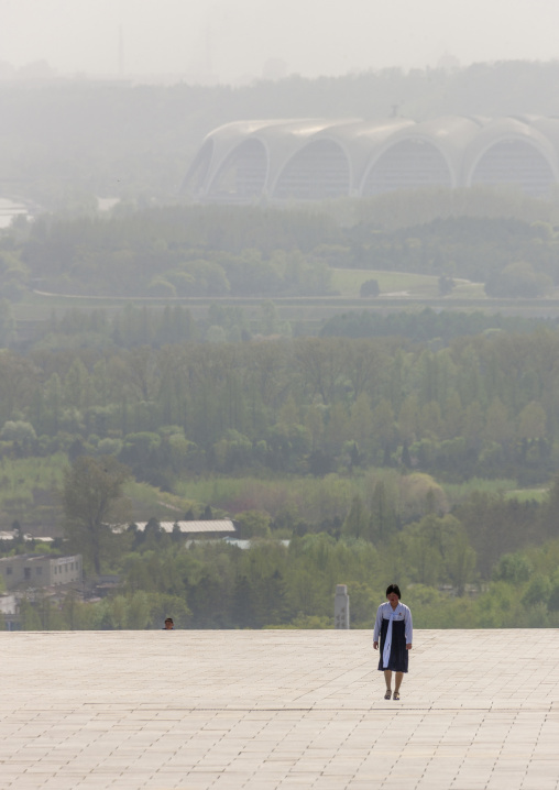 Student woman in Taesongsan revolutionary martyr's cemetery, DGC, Pyongyang, North Korea