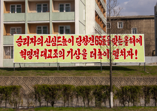 Propaganda billboard for the revolutionary spirit, DGC, Pyongyang, North Korea
