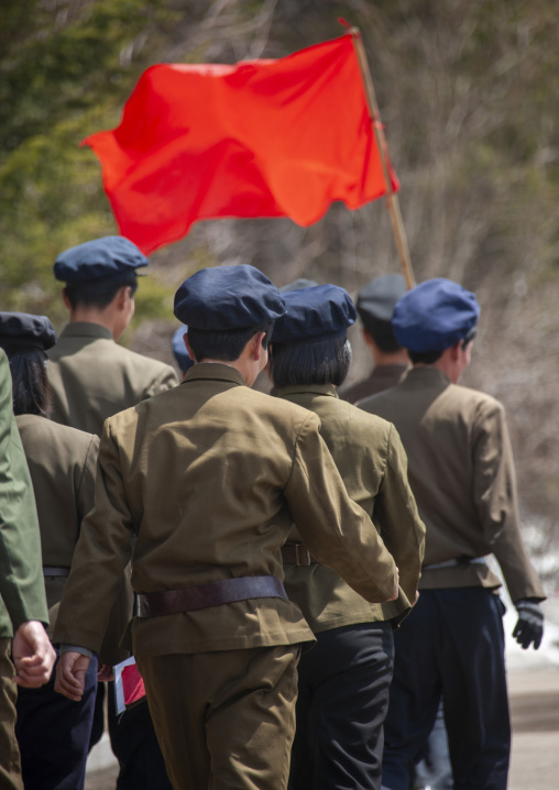Students in the Grand monument of lake Samji, Ryanggang, Samjiyon, North Korea