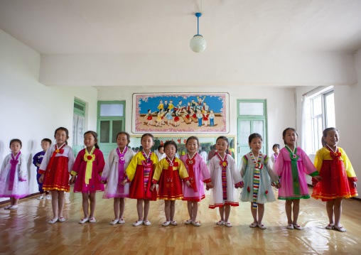 Children singing in a primary school, South Pyongan, Chongsan-ri Cooperative Farm, North Korea