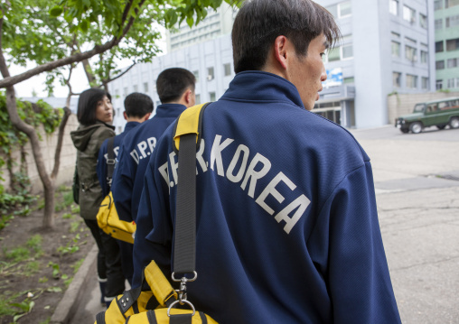 North Korean sport team in the street, DGC, Pyongyang, North Korea