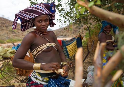 Mucubal tribe women in their village, Namibe Province, Virei, Angola