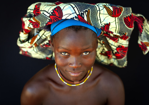 Portrait of a Mucubal tribe women wearing colorful headwears, Namibe Province, Virei, Angola