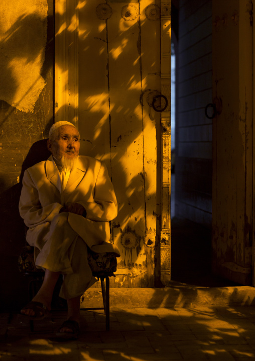 Old Uyghur Man At His Door, Kashgar, Xinjiang Uyghur Autonomous Region, China