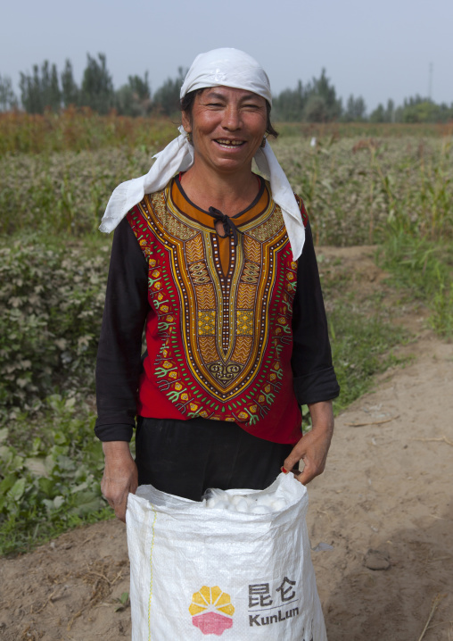 Uyghur Cotton Producer In The Fields, Hotan, Xinjiang Uyghur Autonomous Region, China